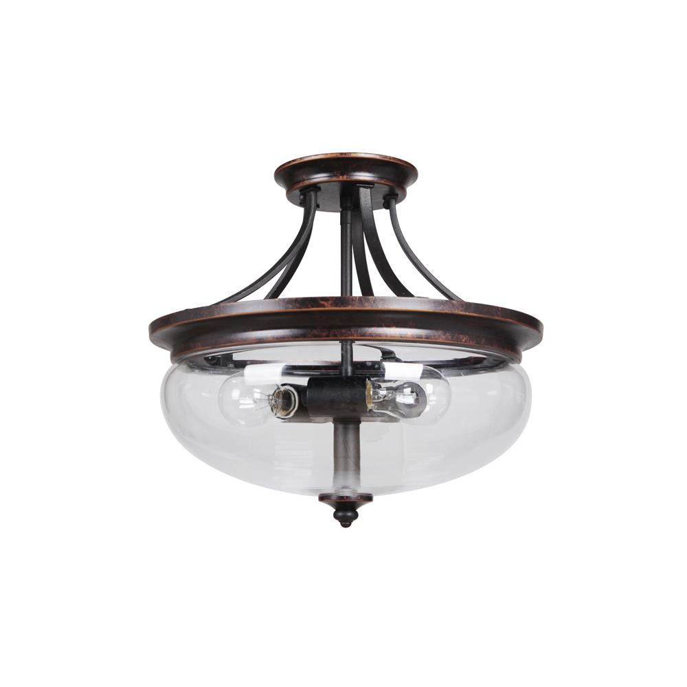 Craftmade 38753-AGTB Stafford 3 Light Semi Flush in Aged Bronze/Textured Black with Clear Glass